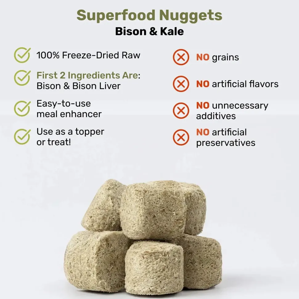 Badlands Ranch Superfood Nuggets Freeze-Dried Raw Dog Treats Bison & Kale 8-oz
