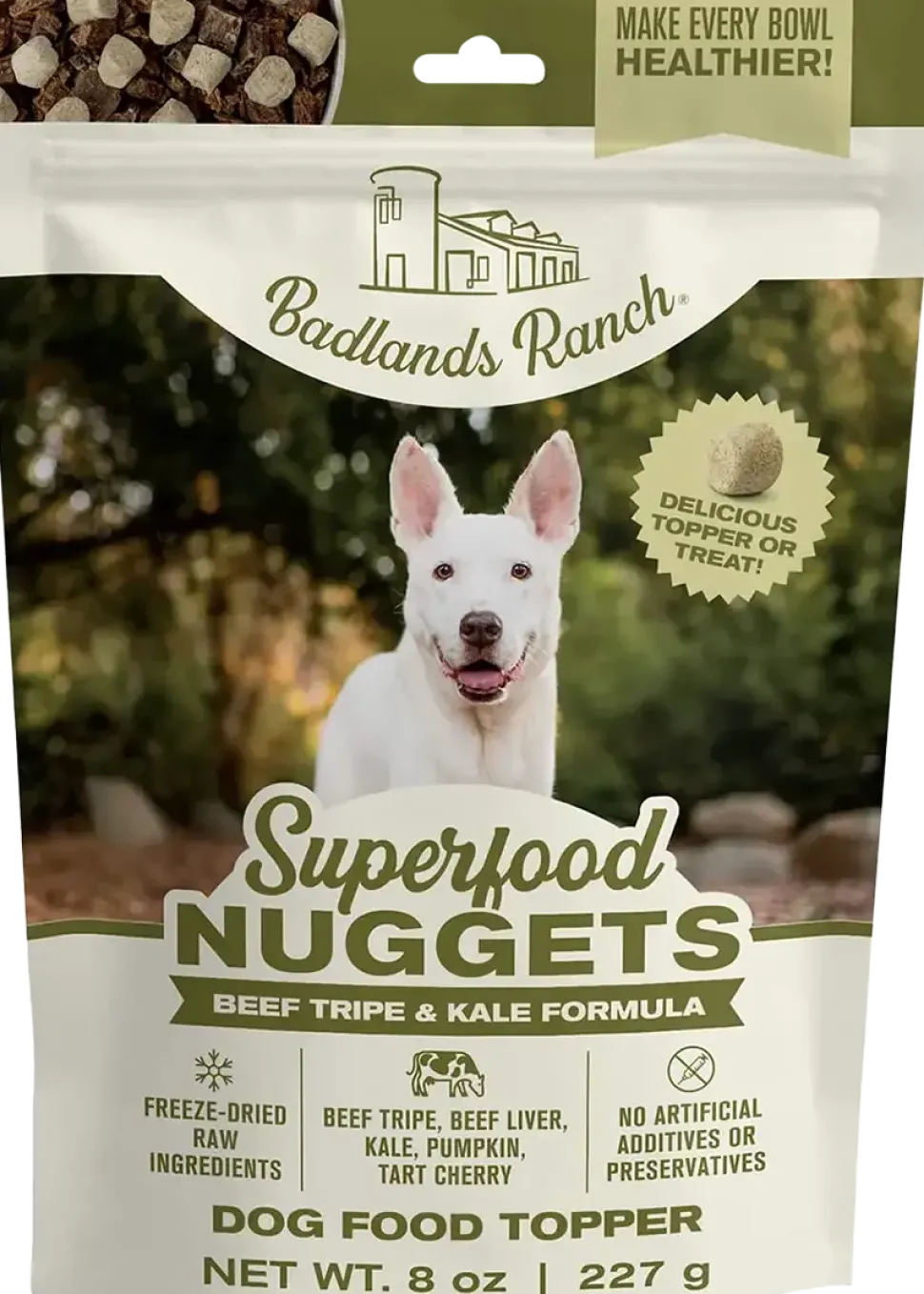 Badlands Ranch Superfood Nuggets Freeze-Dried Raw Dog Treats Beef Tripe & Kale 8-oz