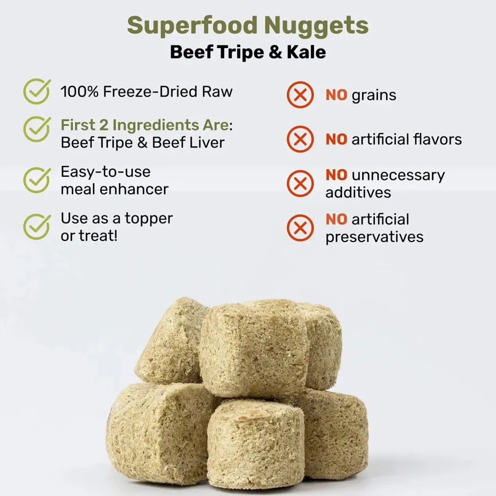 Badlands Ranch Superfood Nuggets Freeze-Dried Raw Dog Treats Beef Tripe & Kale 8-oz