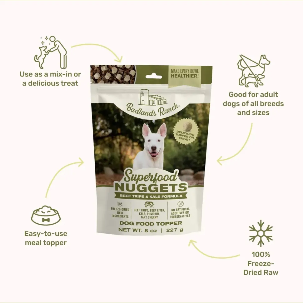 Badlands Ranch Superfood Nuggets Freeze-Dried Raw Dog Treats Beef Tripe & Kale 8-oz