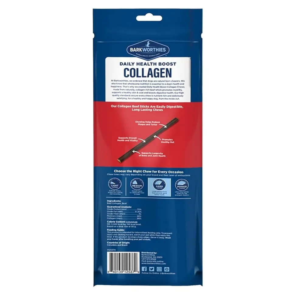 Barkworthies 12" Collagen Beef Stick Large Dog Chew 6 Count 8.4-oz