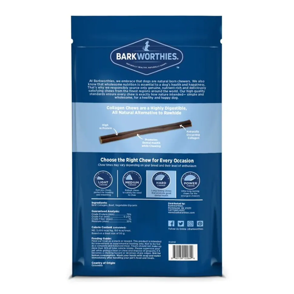Barkworthies 6" Collagen Odor Free Beef Stick Dog Chew 3 Count 2-oz