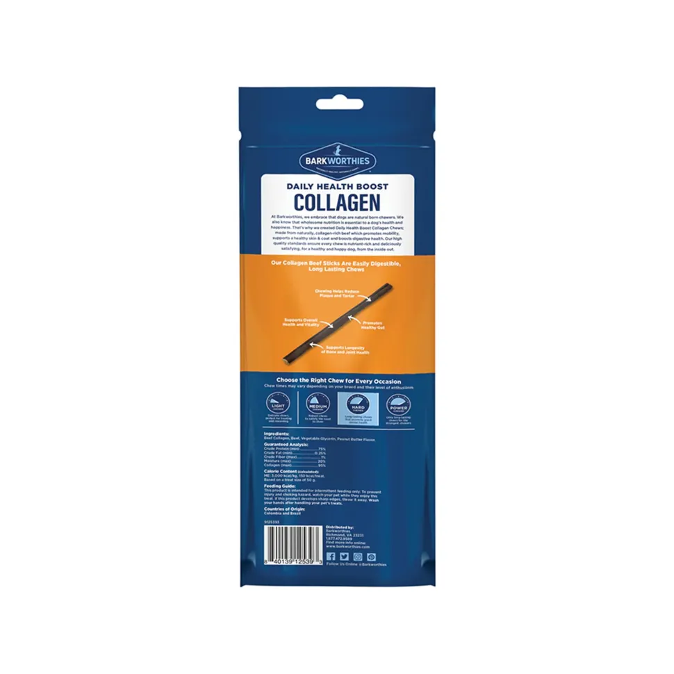 Barkworthies 12" Collagen Peanut Butter Flavor Beef Stick Large Dog Chew 6 Count 8.4-oz