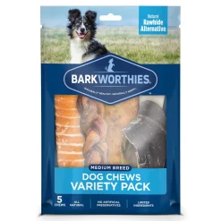 Barkworthies Medium Breed Dog Chews Variety Pack 5 Count