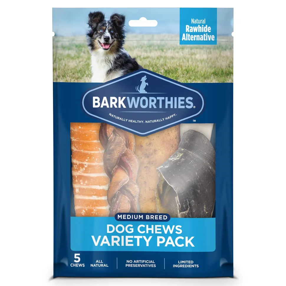 Barkworthies Medium Breed Dog Chews Variety Pack 5 Count