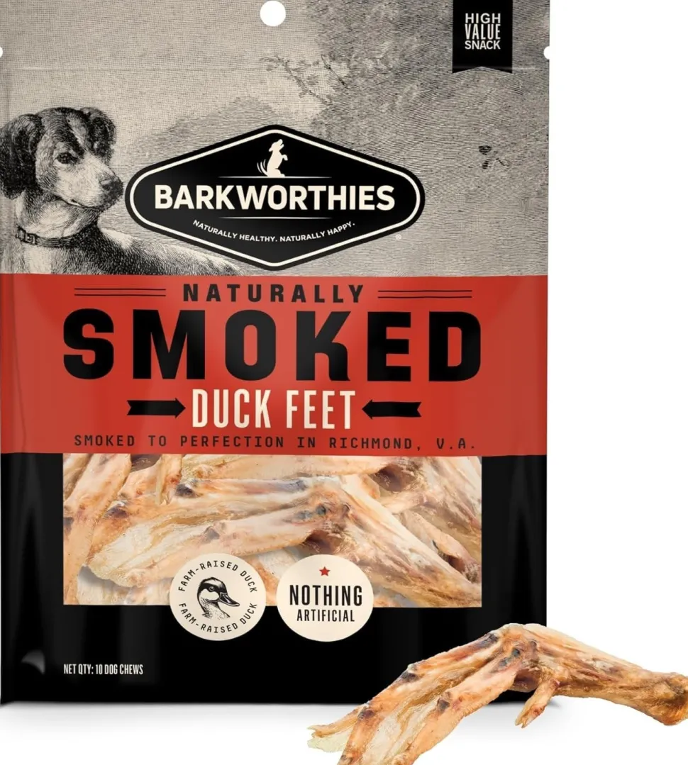 Barkworthies Naturally Smoked Duck Feet Dog Treats 10 Count