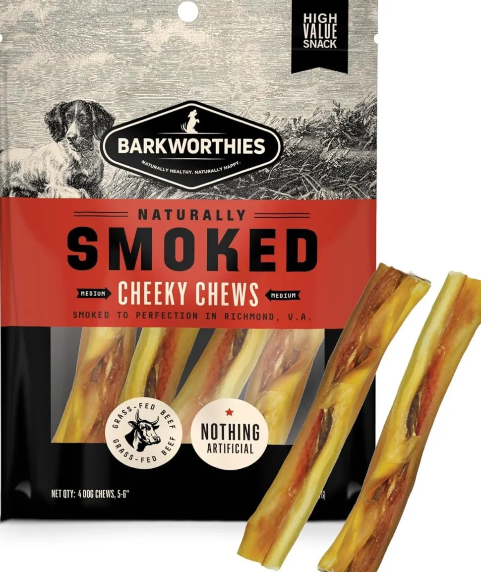 Barkworthies Naturally Smoked Cheeky Chews Dog Treats Medium 6-in 4 Count