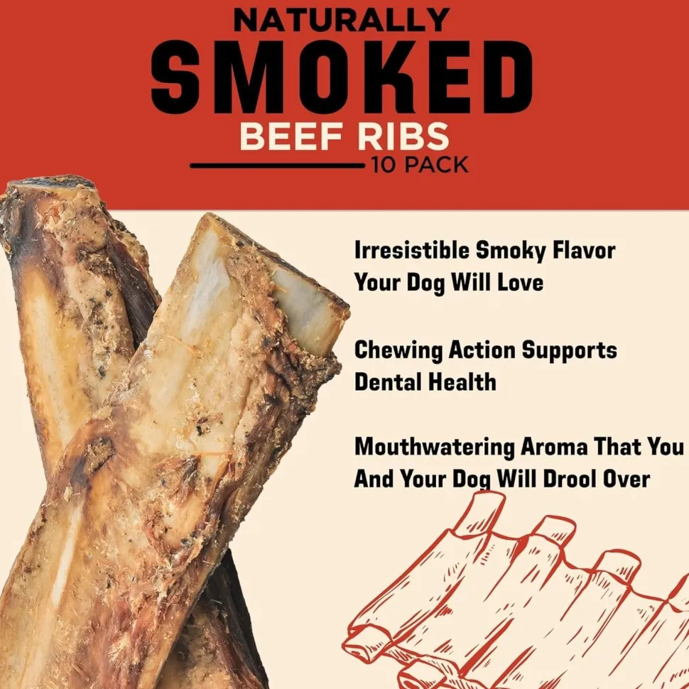 Barkworthies Naturally Smoked Rib Bones Dog Treats Medium 10 Count