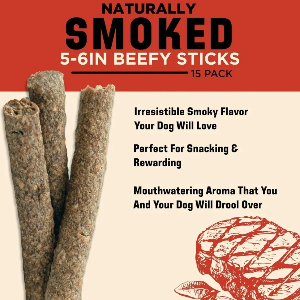 Barkworthies Naturally Smoked Beefy Sticks Dog Treats Medium 6-in 15 Count