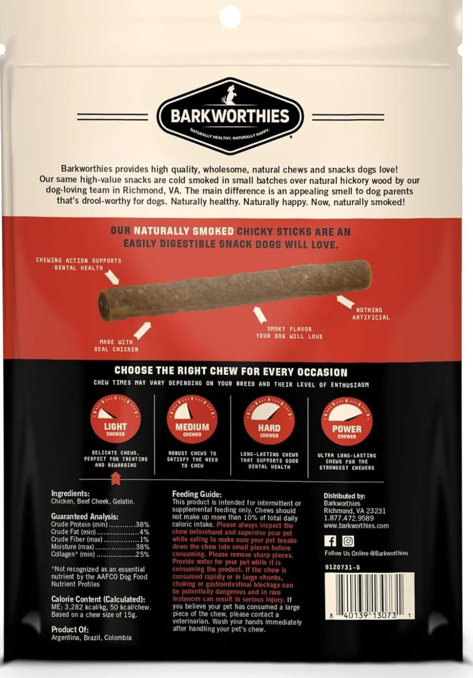 Barkworthies Naturally Smoked Beefy Sticks Dog Treats Medium 6-in 15 Count