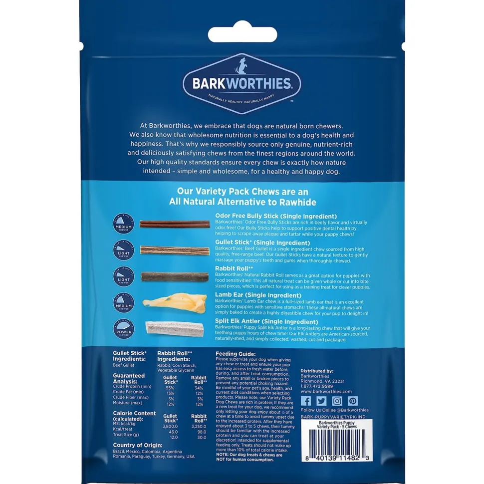 Barkworthies Puppy Dog Chews Variety Pack 5 Count