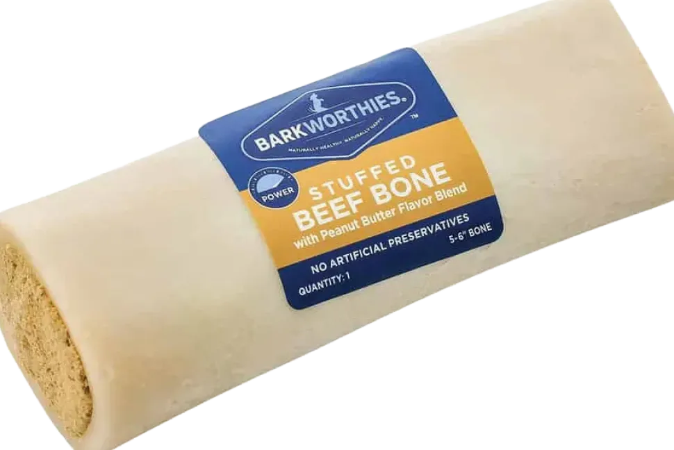 Barkworthies 5-6" Stuffed Beef Bone Peanut Butter Flavor Dog Chew 12-oz