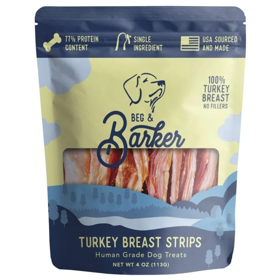 Beg & Barker Turkey Breast Strip Dog Jerky Treats 4-oz