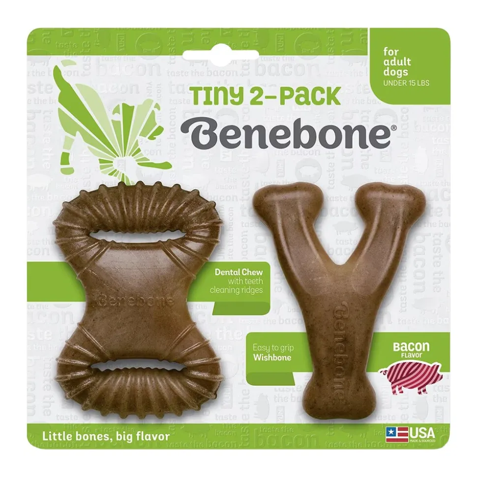 Benebone Dental Chew & Wishbone Dog Chew Toy Bacon Tiny 2 Count