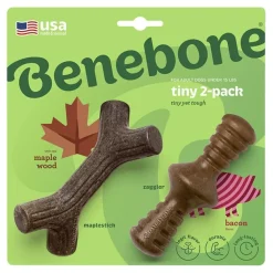 Benebone Maplestick & Zaggler Adult Dog Chew Toy Bacon Tiny 2 Count