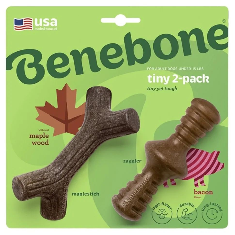 Benebone Maplestick & Zaggler Adult Dog Chew Toy Bacon Tiny 2 Count