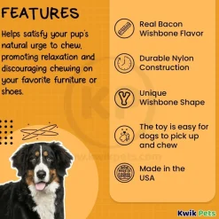 Benebone Wishbone Dog Chew Toy Bacon Medium