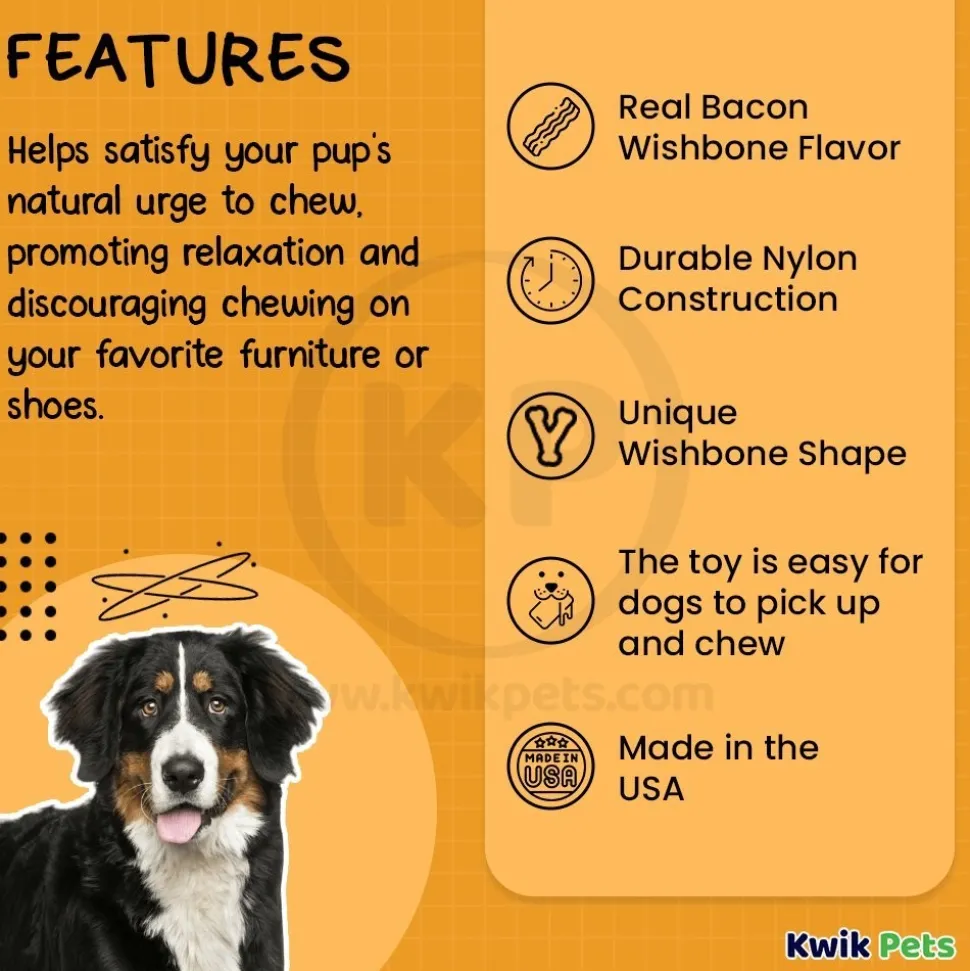 Benebone Wishbone Dog Chew Toy Bacon Medium