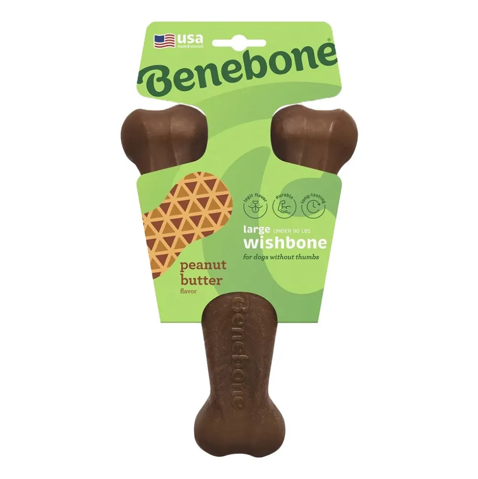 Benebone Wishbone Dog Chew Toy Peanut Butter Large