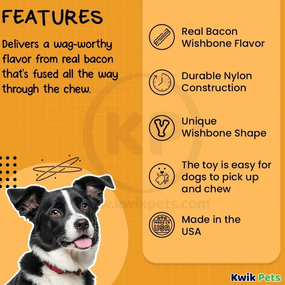 Benebone Wishbone Dog Chew Toy Bacon Small