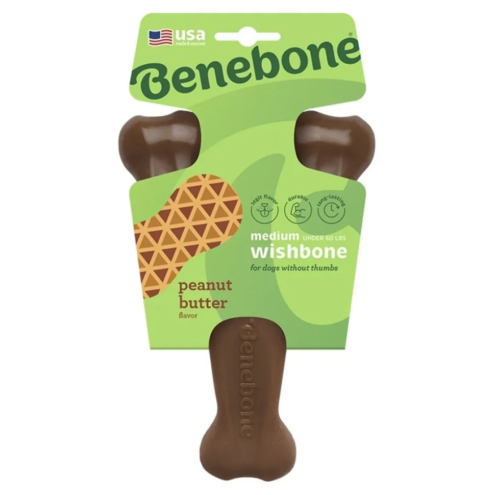 Benebone Wishbone Dog Chew Toy Peanut Butter Medium
