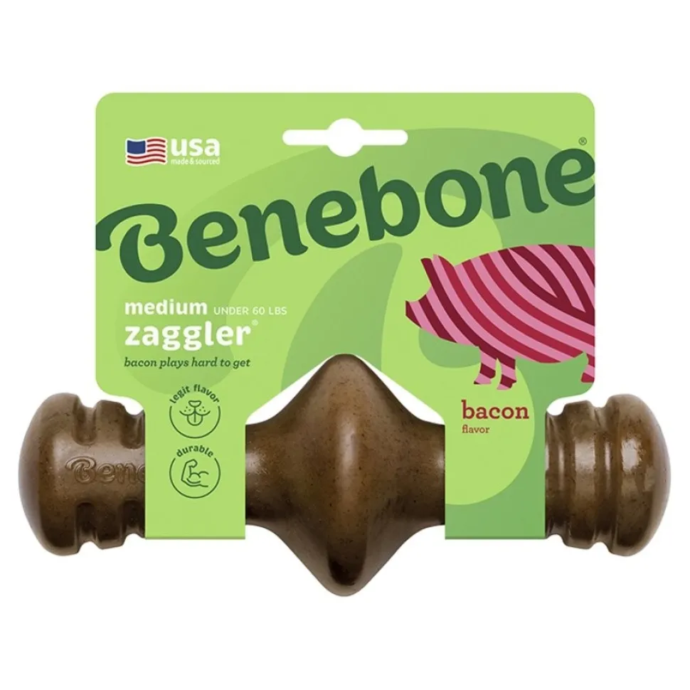 Benebone Zaggler Durable Dog Chew Toy Bacon Medium