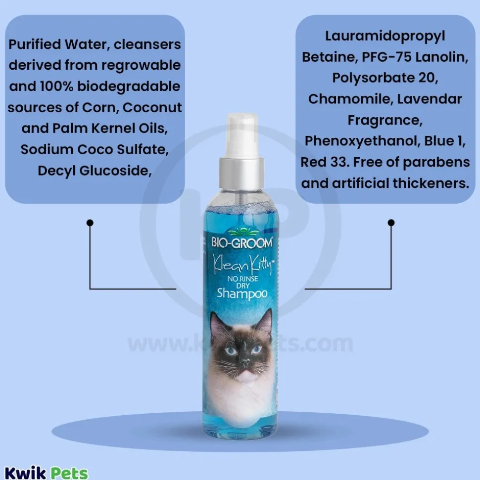 Bio-Groom Klean Kitty Waterless Bath No Rinse Cat Shampoo 8-oz