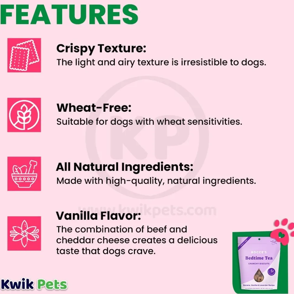 Bocce's Bakery Bedtime Tea Crunchy Biscuits Dog Treats Banana Vanilla & Lavender 5-oz