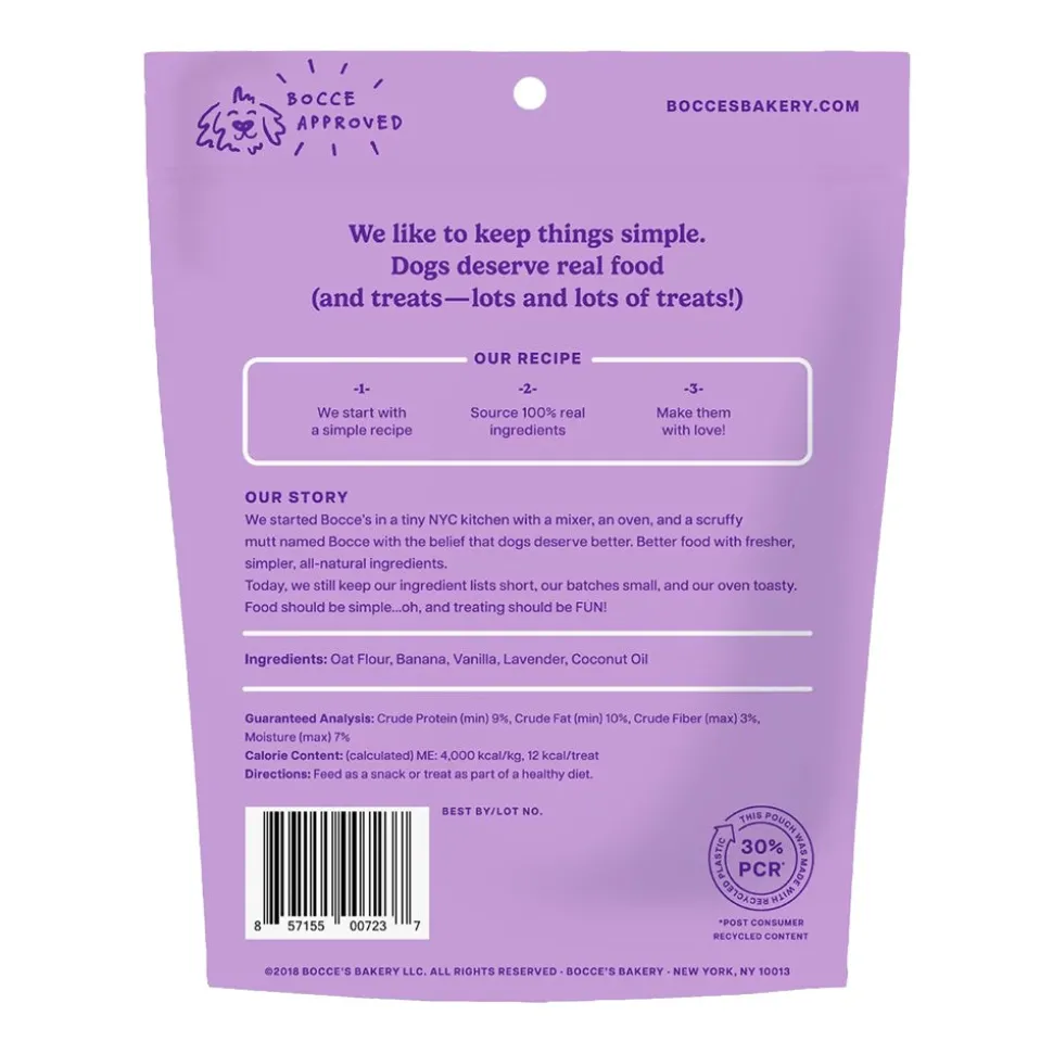 Bocce's Bakery Bedtime Tea Crunchy Biscuits Dog Treats Banana Vanilla & Lavender 5-oz