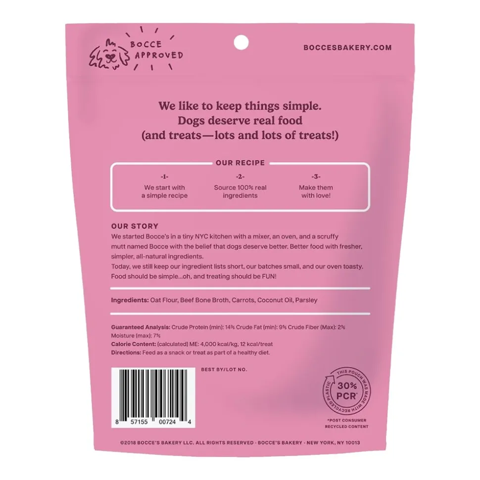 Bocce's Bakery Bone Broth Crunchy Biscuits Dog Treats Beef Bone Broth Carrots & Parsley 5-oz