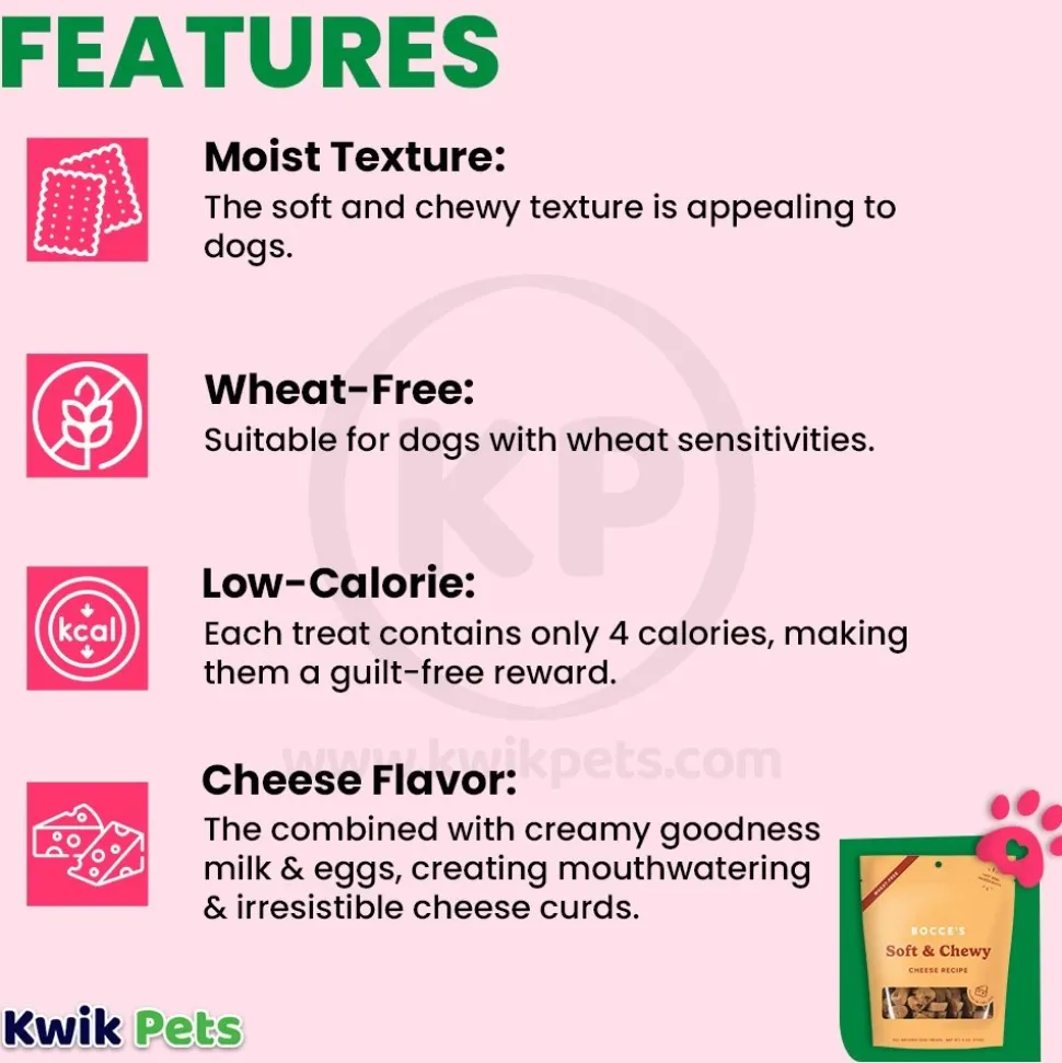 Bocce's Bakery Soft & Chewy Dog Treats Cheese 6-oz