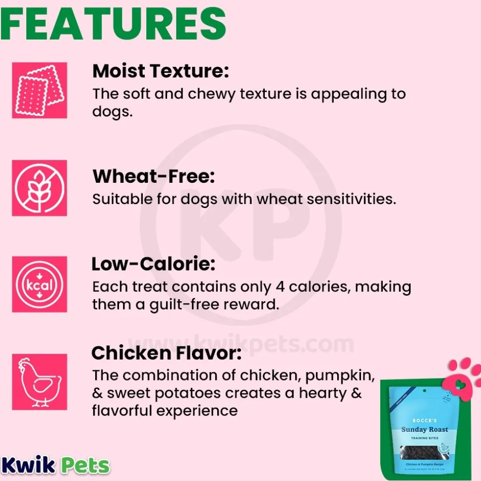 Bocce's Bakery Sunday Roast Training Bites Dog Treats Chicken & Pumpkin 6-oz