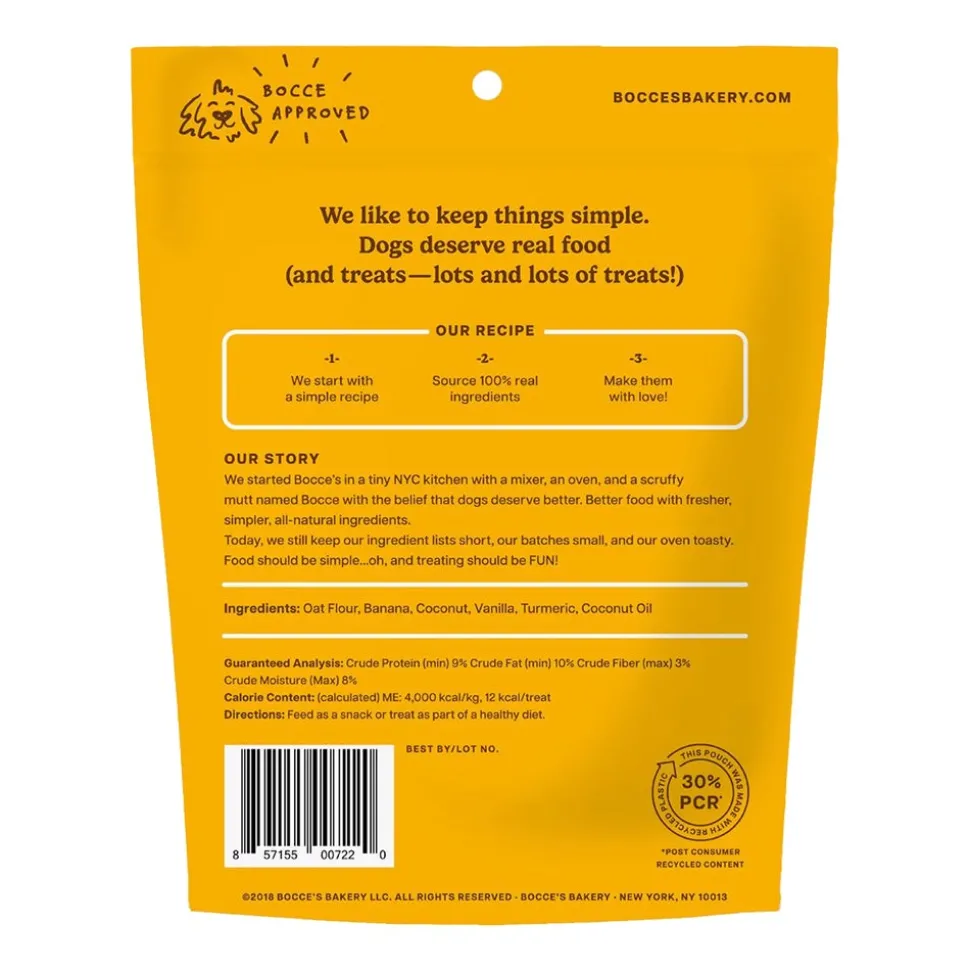 Bocce's Bakery Tumeric Latte Crunchy Biscuits Dog Treats Coconut Vanilla & Turmeric 5-oz