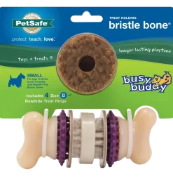 Busy Buddy Bristle Bone Treat-Dispensing Dog Chew Toy with Refillable Rawhide Treats Multicolor Small