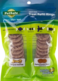 Busy Buddy Dog Treat Refill Rings Original Rawhide & Peanut Butter Variety Pack Size A 2.79-oz