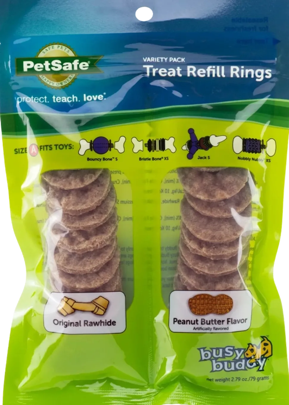 Busy Buddy Dog Treat Refill Rings Original Rawhide & Peanut Butter Variety Pack Size A 2.79-oz