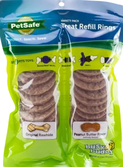 Busy Buddy Dog Treat Refill Rings Original Rawhide & Peanut Butter Variety Pack Size C 10.37-oz