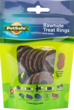 Busy Buddy Natural Rawhide Dog Treat Rings Peanut Butter Size A 1.83-oz
