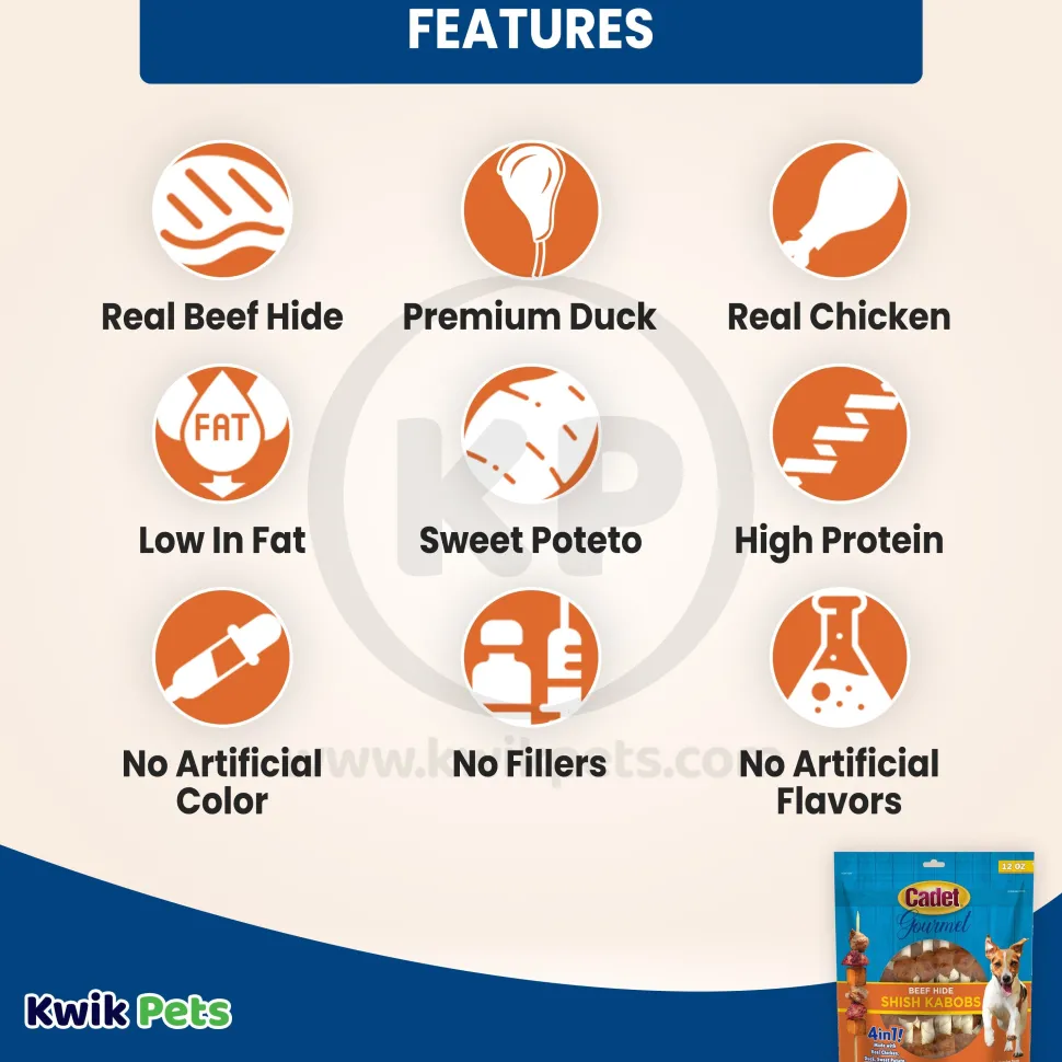 Cadet Gourmet Beef Hide Shish Kabob Dog Treats Small 12-oz