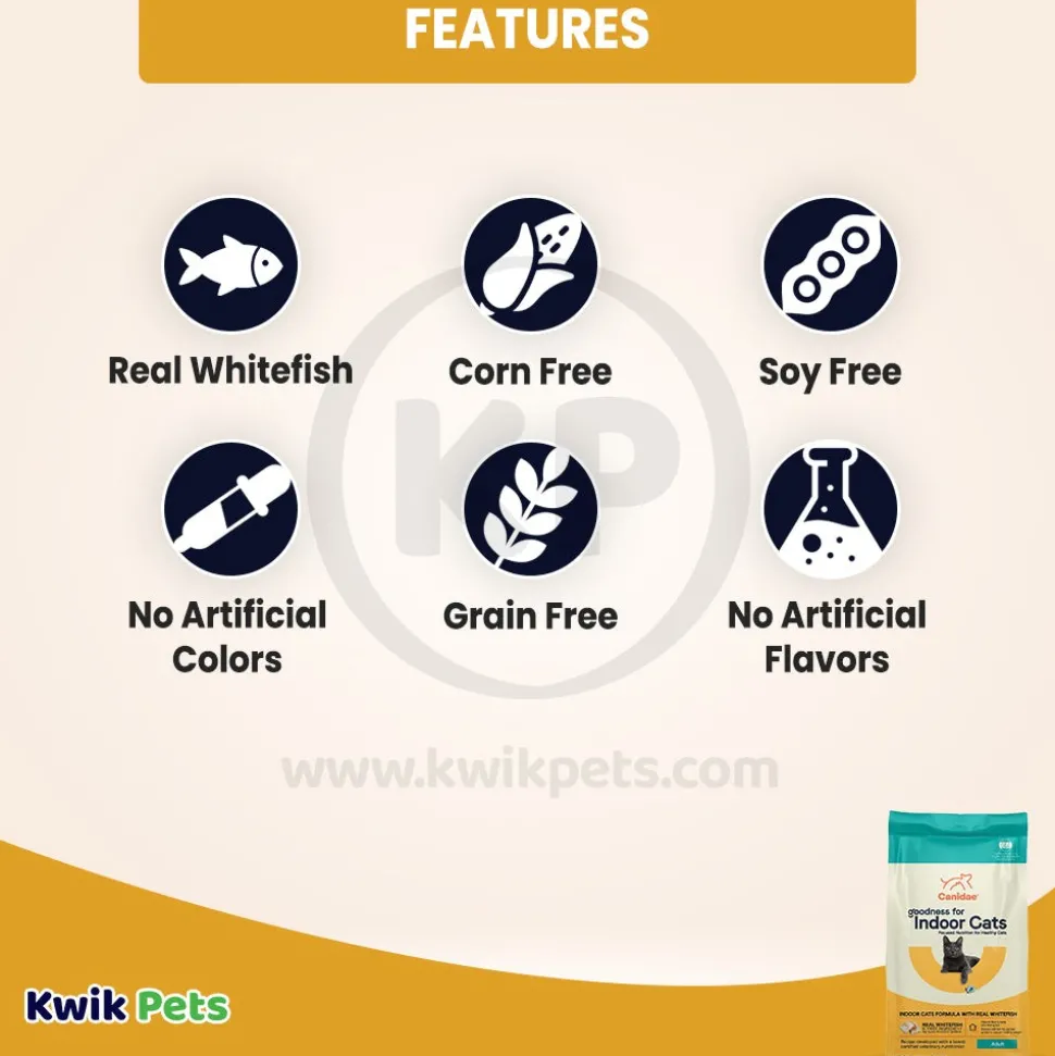 CANIDAE PURE Goodness for Indoor Cats Adult Dry Cat Food Real Whitefish 5-lb