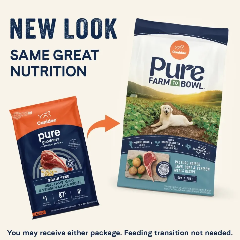 Canidae Pure Goodness Grain-Free Limited Ingredient Adult Dry Dog Food Lamb, Goat & Venison Meals Recipe 4-lb