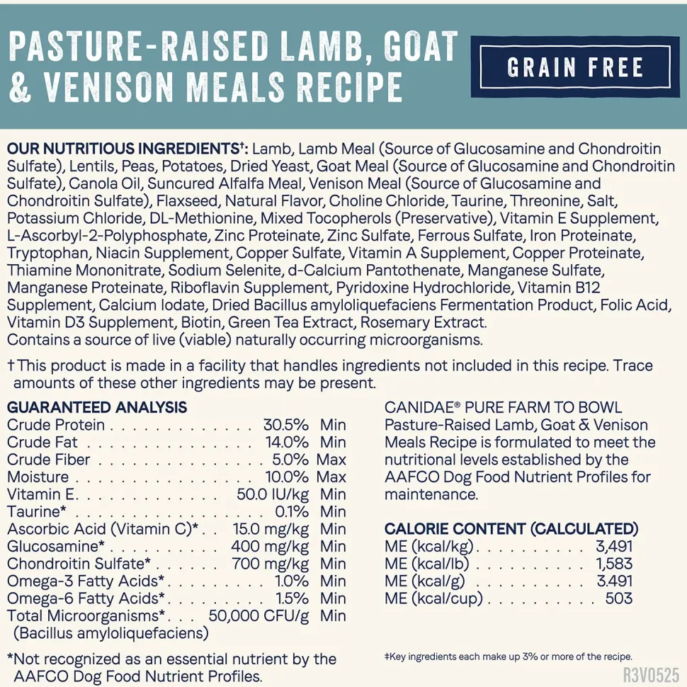 Canidae Pure Goodness Grain-Free Limited Ingredient Adult Dry Dog Food Lamb, Goat & Venison Meals Recipe 4-lb