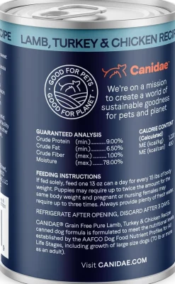 CANIDAE PURE Grain-Free Limited Ingredient Canned Dog Food Lamb, Turkey & Chicken 13-oz