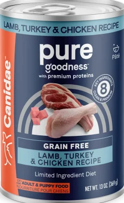 CANIDAE PURE Grain-Free Limited Ingredient Canned Dog Food Lamb, Turkey & Chicken 13-oz