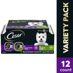 Cesar Classic Loaf in Sauce Adult Wet Dog Food Variety Pack Grilled Chicken & Top Serloin 12 Count 42.3-oz