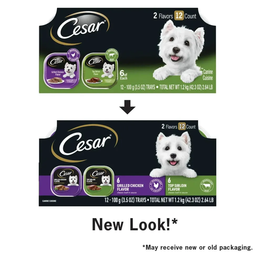Cesar Classic Loaf in Sauce Adult Wet Dog Food Variety Pack Grilled Chicken & Top Serloin 12 Count 42.3-oz