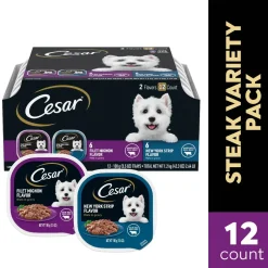 Cesar Filets in Gravy Adult Wet Dog Food Variety Pack Filet Mignon, New York Strip 12 Count 42.3-oz