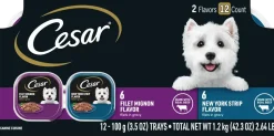 Cesar Filets in Gravy Adult Wet Dog Food Variety Pack Filet Mignon, New York Strip 12 Count 42.3-oz