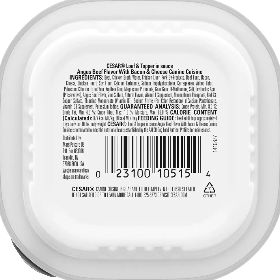 Cesar Loaf & Topper in Sauce Adult Wet Dog Food Angus Beef w/Bacon & Cheese 3.5-oz