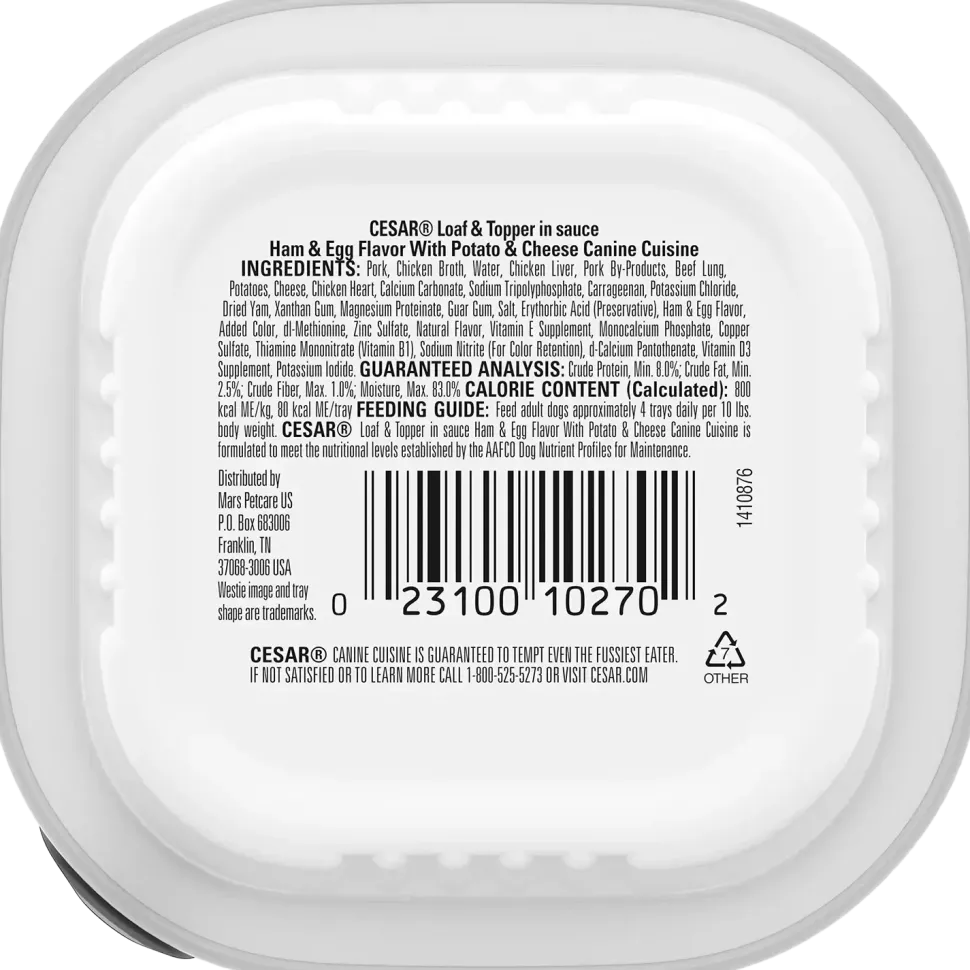 Cesar Loaf & Topper in Sauce Adult Wet Dog Food Ham & Egg w/Potato & Cheese 3.5-oz